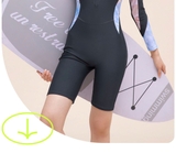 Bộ bơi nữ chống nắng, dài tay màu xám,  tay xanh, vải kháng Clo, UPF 50+, 361