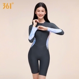 Bộ bơi nữ chống nắng, dài tay màu xám,  tay xanh, vải kháng Clo, UPF 50+, 361