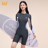 Bộ bơi nữ chống nắng, dài tay màu xám,  tay xanh, vải kháng Clo, UPF 50+, 361