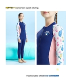 Bộ bơi bé gái, vải chống nắng UPF 50+, kháng Clo, dáng dài liền, màu than tay trắng, Dive&Sail