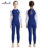 Bộ bơi bé gái, vải chống nắng UPF 50+, kháng Clo, dáng dài liền, màu than tay trắng, Dive&Sail