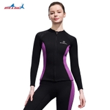 Áo bơi giữ nhiệt nữ, màu đen tím, vải dày 3.0mm, Dive & Sail