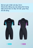Bộ bơi giữ nhiệt nữ cộc tay, màu xanh đen, vải dày 3.0mm, Dive Sail
