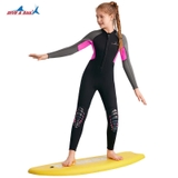 Bộ bơi giữ nhiệt bé gái dài tay, đen tay xám, vải dày 2.5mm, Dive & Sail