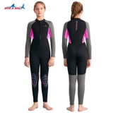 Bộ bơi giữ nhiệt bé gái dài tay, đen tay xám, vải dày 2.5mm, Dive & Sail