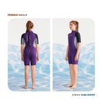 Bộ bơi giữ nhiệt bé gái, cộc tay, màu tím, vải dày 2.5mm, Dive & Sail