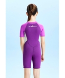 Bộ bơi giữ nhiệt bé gái, cộc tay, màu tím hồng, vải dày 2.5mm, Dive Sail