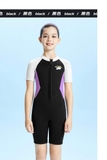 Bộ bơi giữ nhiệt bé gái, cộc tay, màu đen trắng, vải dày 2.5mm, Dive Sail