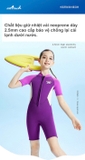 Bộ bơi giữ nhiệt bé gái, cộc tay, màu tím hồng, vải dày 2.5mm, Dive Sail