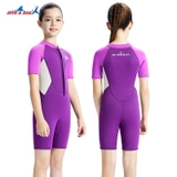 Bộ bơi giữ nhiệt bé gái, cộc tay, màu tím hồng, vải dày 2.5mm, Dive Sail