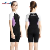 Bộ bơi giữ nhiệt bé gái, cộc tay, màu đen trắng, vải dày 2.5mm, Dive Sail