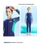 Bộ bơi giữ nhiệt bé gái, dài tay liền, màu xanh, vải dày 2.5mm, Dive Sail