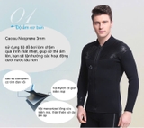 Áo bơi giữ nhiệt dài tay, kéo khoá, màu đen, vải dày 3.0mm Dive & Sail