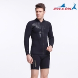 Áo bơi giữ nhiệt dài tay, kéo khoá, màu đen, vải dày 3.0mm Dive & Sail