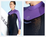 Bộ bơi giữ nhiệt nữ, dài tay, màu đen tím, vải dày 3.0mm Dive & Sail