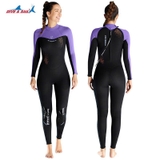 Bộ bơi giữ nhiệt nữ, dài tay, màu đen tím, vải dày 3.0mm Dive & Sail