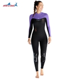 Bộ bơi giữ nhiệt nữ, dài tay, màu đen tím, vải dày 3.0mm Dive & Sail