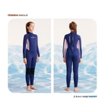 Bộ bơi giữ nhiệt bé gái dài tay chân, xanh than, vải dày 2.5mm, Dive & Sail