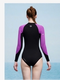 Bộ bơi giữ nhiệt nữ, liền dài tay, đen tím, vải dày 2mm, Dive & Sail