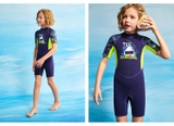 Bộ bơi giữ nhiệt trẻ em, xanh than cá mập, cộc tay, vải dày 2.5mm Dive & Sail