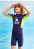 Bộ bơi giữ nhiệt trẻ em, xanh than cá mập, cộc tay, vải dày 2.5mm Dive & Sail