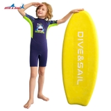 Bộ bơi giữ nhiệt trẻ em, xanh than cá mập, cộc tay, vải dày 2.5mm Dive & Sail