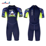 Bộ bơi giữ nhiệt trẻ em, xanh than cá mập, cộc tay, vải dày 2.5mm Dive & Sail