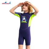 Bộ bơi giữ nhiệt trẻ em, xanh than cá mập, cộc tay, vải dày 2.5mm Dive & Sail