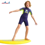 Bộ bơi giữ nhiệt trẻ em, xanh than cá mập, cộc tay, vải dày 2.5mm Dive & Sail