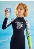 Bộ bơi chống lạnh trẻ em, dài tay đen xanh, khủng long, vải dày 1.5mm, Dive & Sail