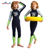 Bộ bơi chống lạnh trẻ em, dài tay đen xanh, khủng long, vải dày 1.5mm, Dive & Sail