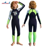 Bộ bơi chống lạnh trẻ em, dài tay đen xanh, khủng long, vải dày 1.5mm, Dive & Sail