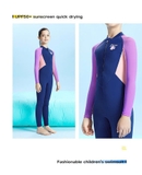 Bộ bơi bé gái dài tay, màu than tím, vải chống nắng UPF 50++, Dive & Sail