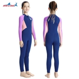 Bộ bơi bé gái dài tay, màu than tím, vải chống nắng UPF 50++, Dive & Sail