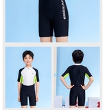 Bộ bơi trẻ em hàng cao cấp, chống nắng UPF 50+, màu trắng đen, cộc tay, 361