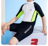 Bộ bơi trẻ em hàng cao cấp, chống nắng UPF 50+, màu trắng đen, cộc tay, 361