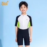 Bộ bơi trẻ em hàng cao cấp, chống nắng UPF 50+, màu trắng đen, cộc tay, 361