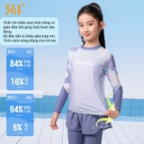 Bộ bơi 361 bé gái, dài tay chân, chống lạnh, chống nắng UPF 50+, bơi tắm biển, khoáng nóng, màu tím