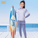 Bộ bơi 361 bé gái, dài tay chân, chống lạnh, chống nắng UPF 50+, bơi tắm biển, khoáng nóng, màu tím
