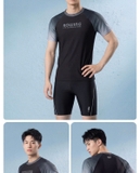 Bộ bơi nam 361 cộc tay, kiểu dáng thời trang, chống nắng UPF 50+, Rowing, màu đen