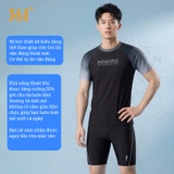 Bộ bơi nam 361 cộc tay, kiểu dáng thời trang, chống nắng UPF 50+, Rowing, xanh đen