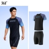 Bộ bơi nam 361 cộc tay, kiểu dáng thời trang, chống nắng UPF 50+, Rowing, xanh đen