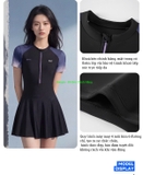 Bộ bơi nữ 361 cộc tay liền thân chân váy, dáng thon gọn che bụng, thoáng khí, co giãn