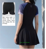 Bộ bơi nữ 361 cộc tay liền thân chân váy, dáng thon gọn che bụng, thoáng khí, co giãn