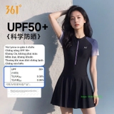 Bộ bơi nữ 361 cộc tay liền thân chân váy, dáng thon gọn che bụng, thoáng khí, co giãn