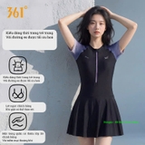 Bộ bơi nữ 361 cộc tay liền thân chân váy, dáng thon gọn che bụng, thoáng khí, co giãn