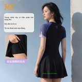 Bộ bơi nữ 361 cộc tay liền thân chân váy, dáng thon gọn che bụng, thoáng khí, co giãn