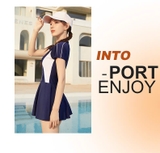 Bộ bơi 361 nữ, liền thân chân váy, màu than hồng, giúp dáng thon gọn, vải co giãn thoáng khí