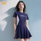 Bộ bơi 361 nữ, liền thân chân váy, màu than hồng, giúp dáng thon gọn, vải co giãn thoáng khí