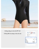 Bộ bơi nữ 361 dài tay liền thân, chống nắng UPF 50+, kháng Clo, màu đen